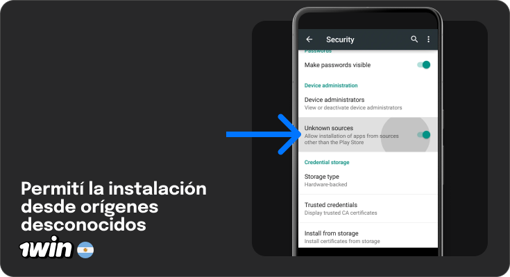 Permitir la instalación desde fuentes desconocidas si es necesario - 1Win Argentina para Android