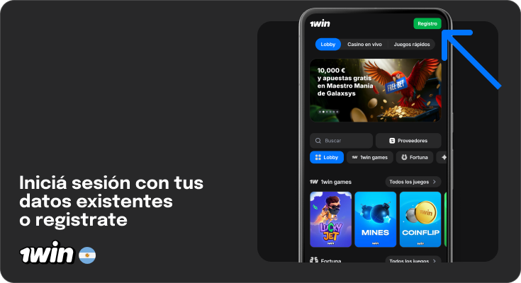 Inicia sesión o regístrate y empieza a jugar - 1Win Argentina para Android