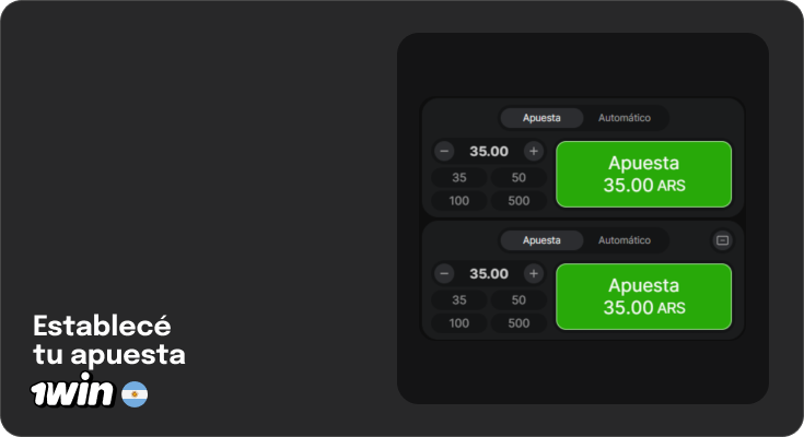 Haz una apuesta en 1Win Aviator Argentina haciendo clic en los botones verdes