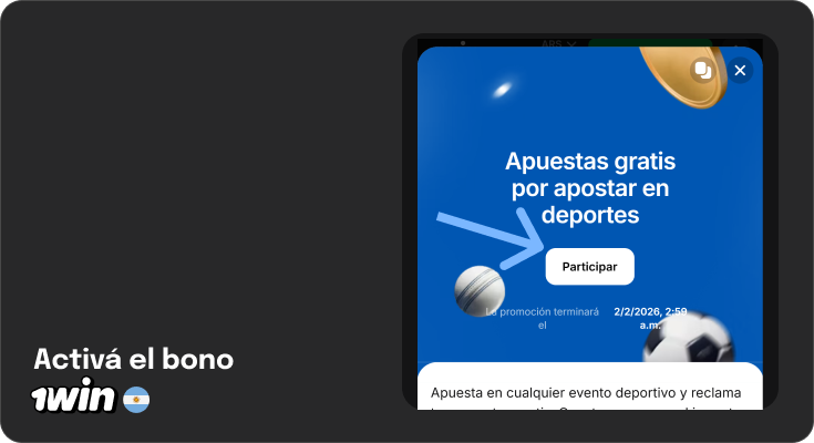 Vaya a la pestaña de bonos, busque el bono y actívelo - 1Win Argentina
