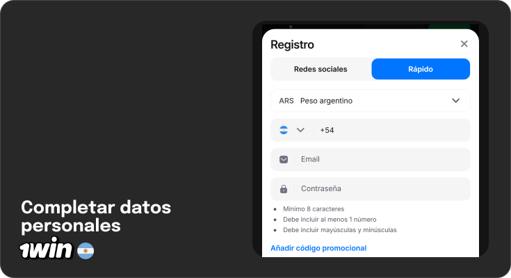 Regístrate en 1Win Argentina utilizando uno de los siguientes métodos