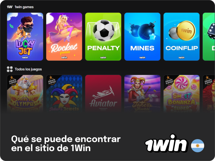 1Win Argentina ofrece una amplia variedad de juegos de casino y deportes para apostar