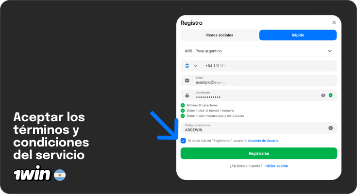 Acepto Términos y Condiciones - Registro 1Win Argentina