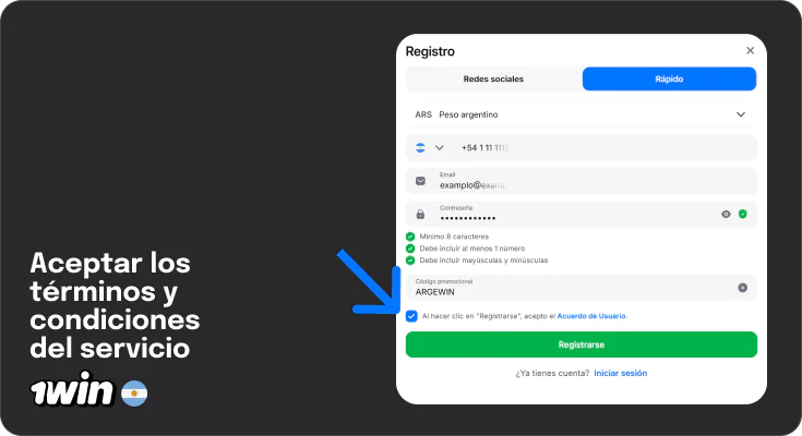 Acepto Términos y Condiciones - Registro 1Win Argentina
