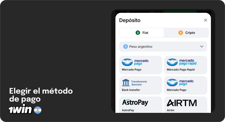 Elige los métodos de pago - 1Win Depósitos Argentina