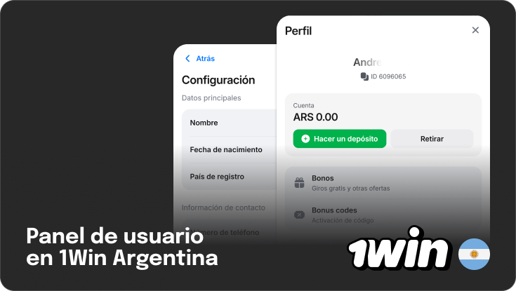 Página de perfil de usuario en 1Win Argentina
