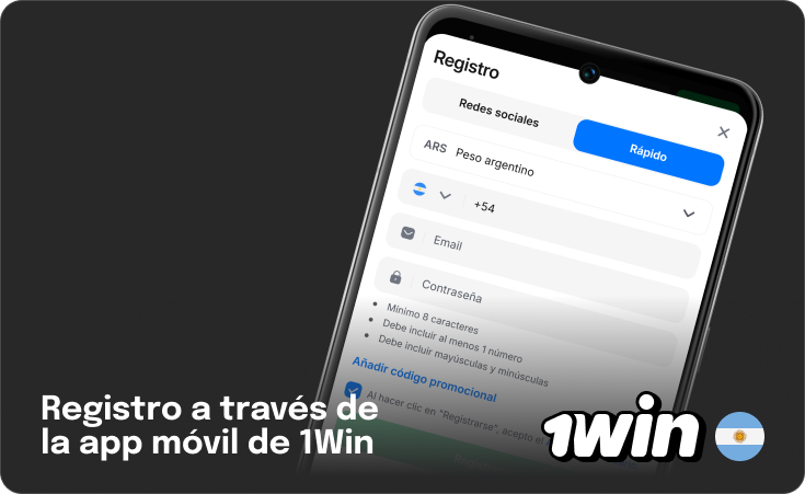 Regístrate en 1Win Argentina usando la aplicación móvil tan simple como registrarte usando una PC